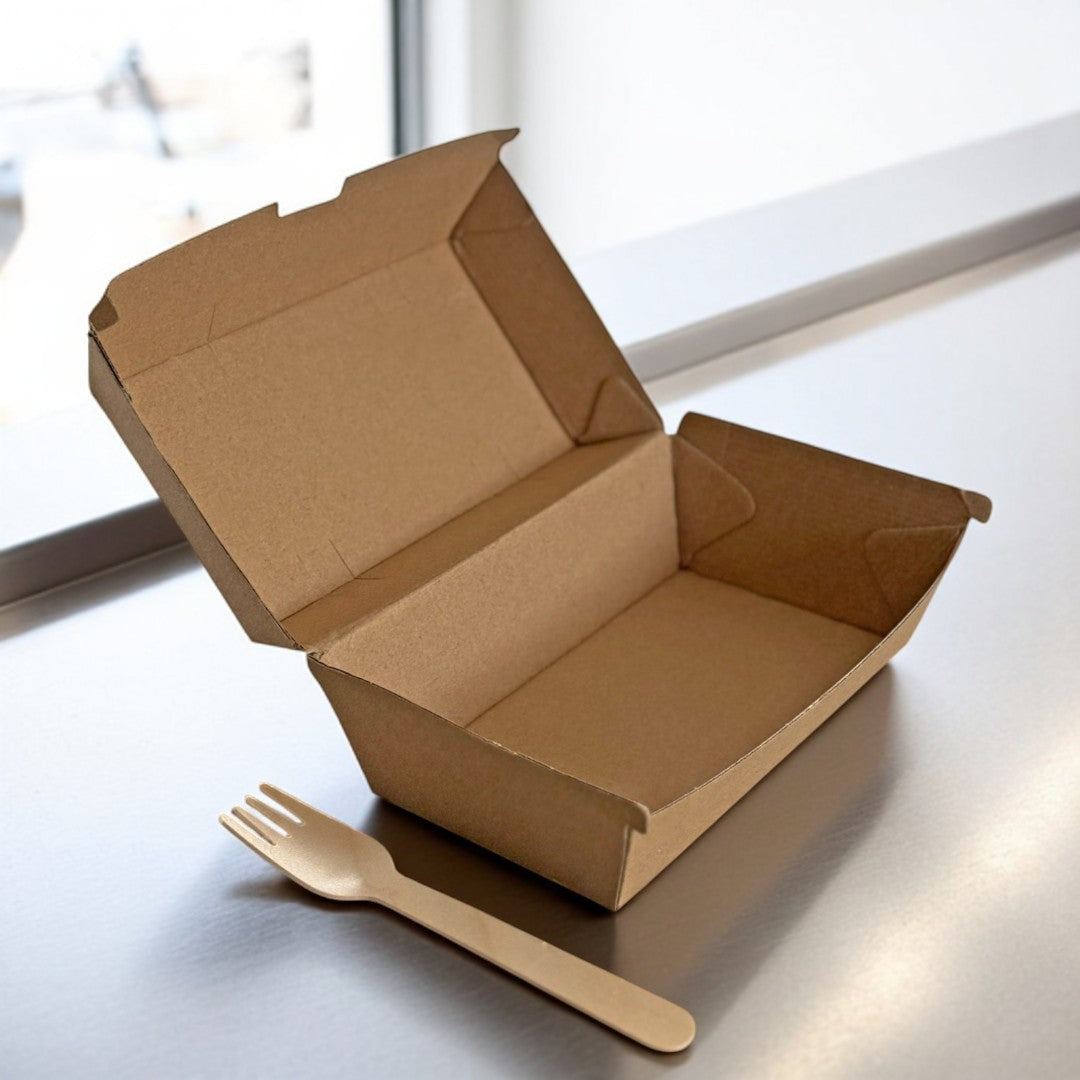 Kraft Clamshell Meal Box 175x90x84mm White Lifestyle - Propus Packaging